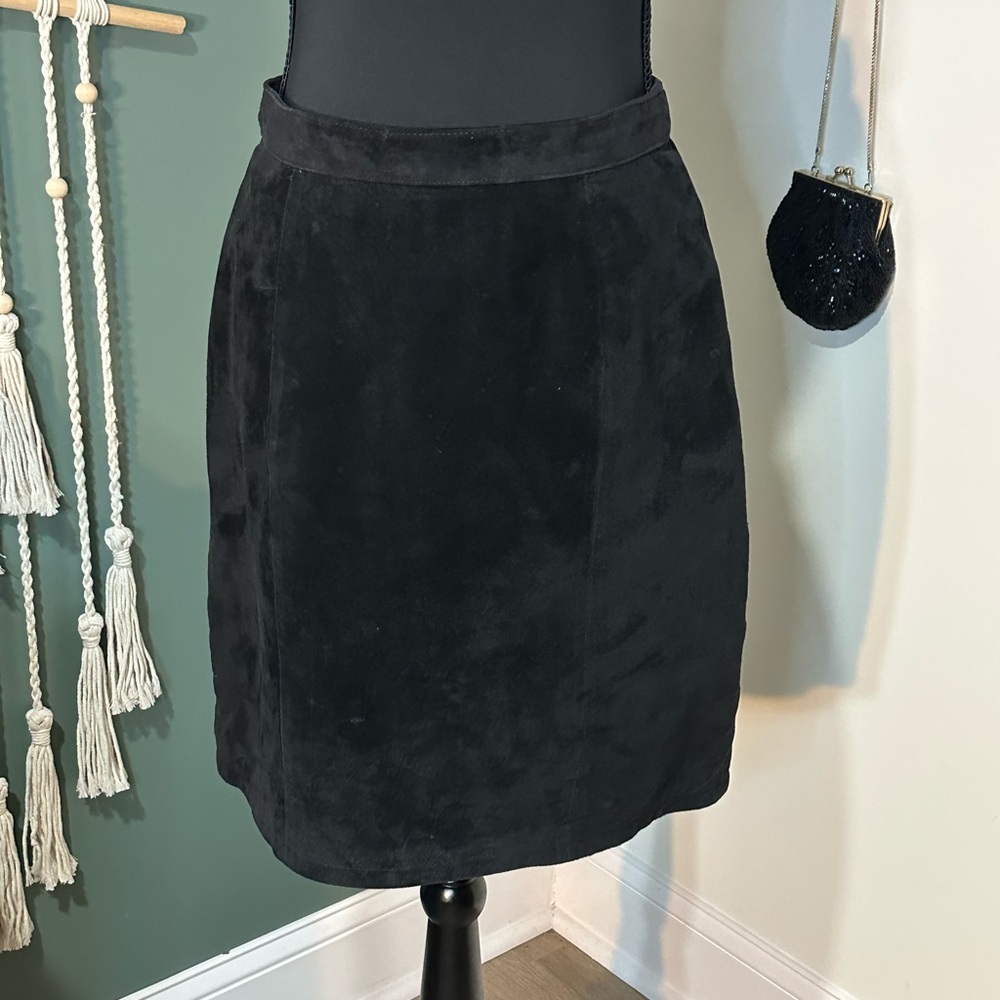 Global Identity G III Vintage Suede Leather Black Pencil Skirt Women 9/10